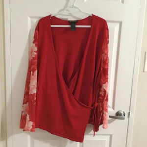 INC Womens Plus Flare Sleeve V-Neck  Wrap Top Sz 3 X